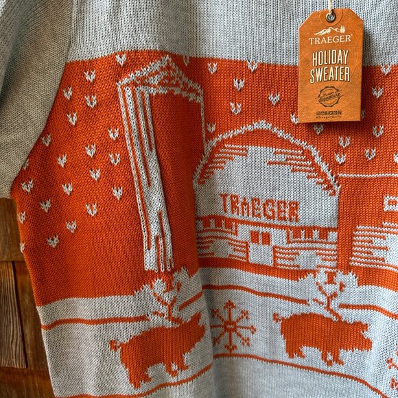 NWT Traeger Gray & Pumpkin Long Sleeve Sweater with Farm Scene - Men's XXL - Picture 9 of 16